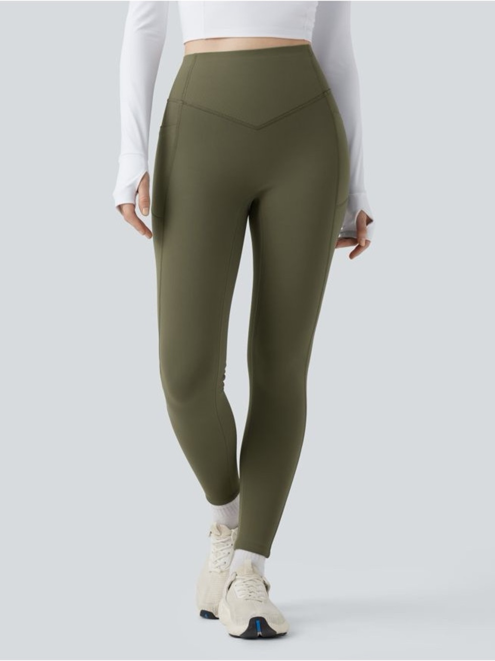 Halara High-Waist Olive Green Active Leggings with Side Pocket size M